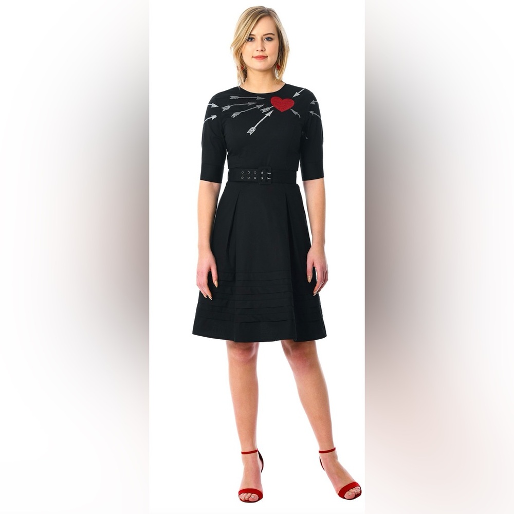 Cupids Arrow Embellished Poplin Dress 1940’s 1950’s Inspired Sz 14 L